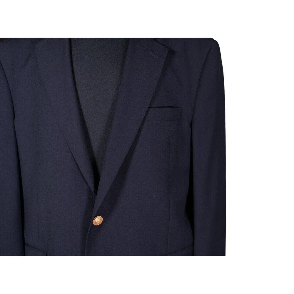 Jos. A. Bank Mens Blazer Blue 100% Wool Gold 2 Button Suit Jacket Sport Coat 44L